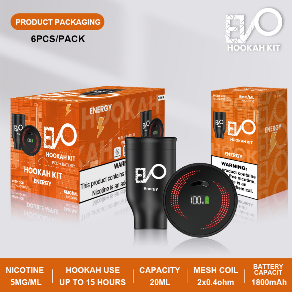 Evo Hookah Kit Mesh Coil Rechargeable - 5MG/ML