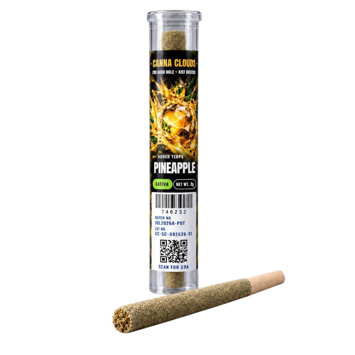 Canna Clouds CBD Hash Hole Kief Dusted Pre-Roll - Pineapple Sativa, 2g